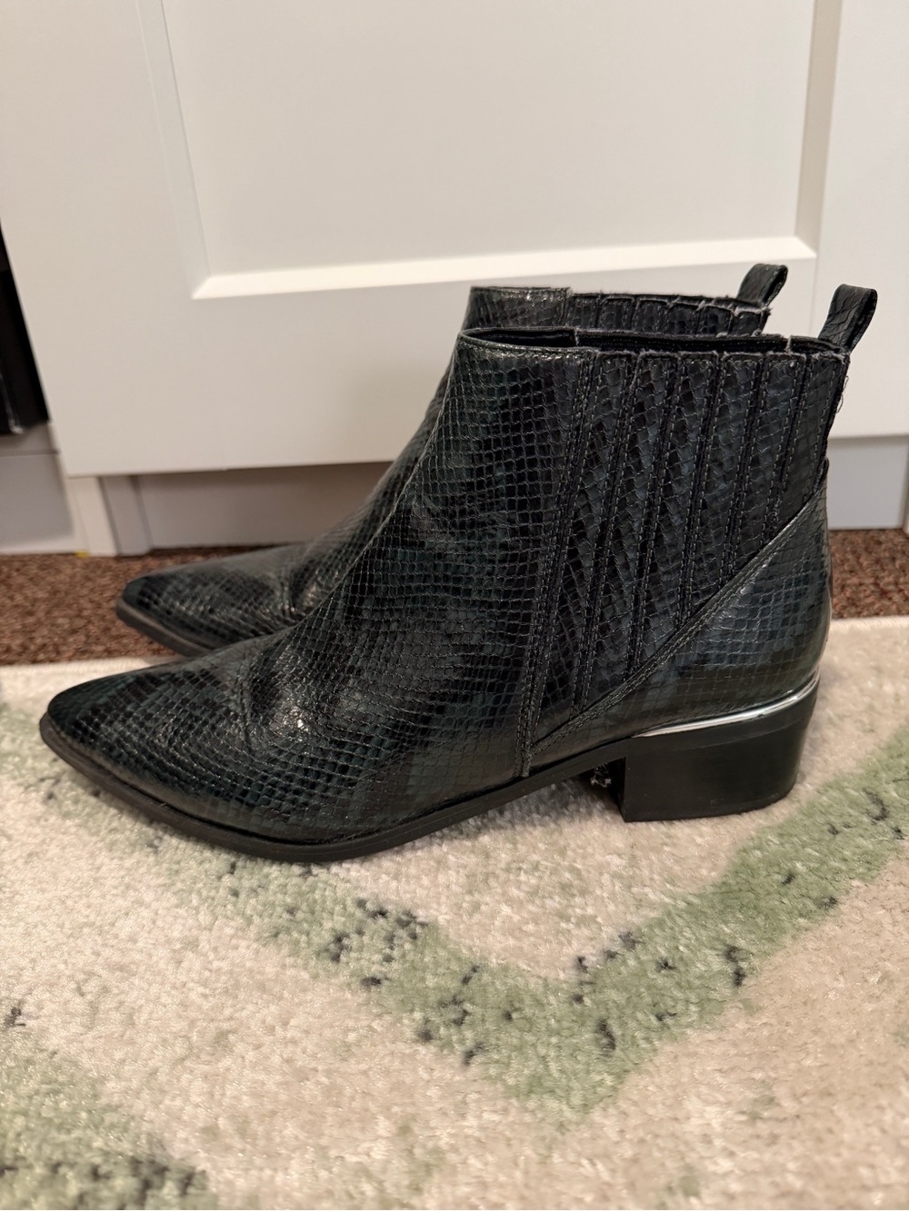 Marc Fisher Black Snake-Embossed Pointed Ankle Booties - Picture 2 of 5